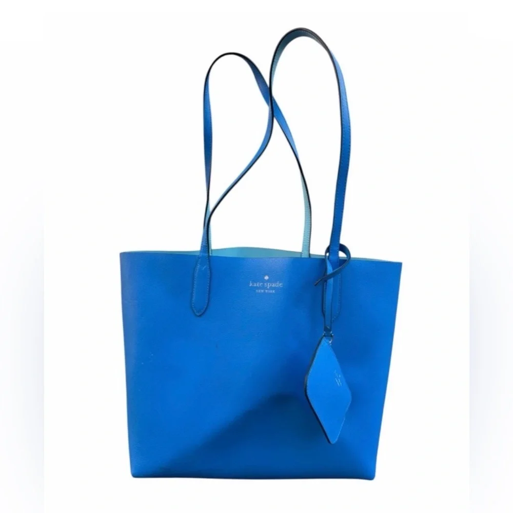 kate spade cobalt blue leather tote with hanging pouch